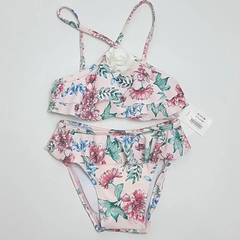 Janie and Jack Ruffled Floral Print Pink Two Piece Baby Girl‎ Swimsuit 6-12M